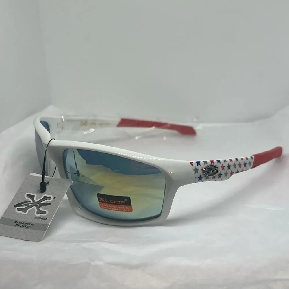 XLoop Patriotic Sunglasses – Mirrored Lens, UV Protection, Red White & Blue Star